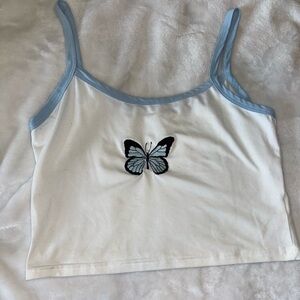 ROMWE White and Blue Sleeveless Crop Top